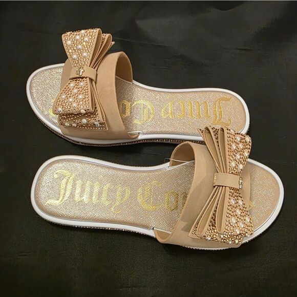 BRAND NEW JUICY  COUTURE YAEL BOWNOT PEARL RHINESTONE SLIDER R3 - Picture 5 of 13
